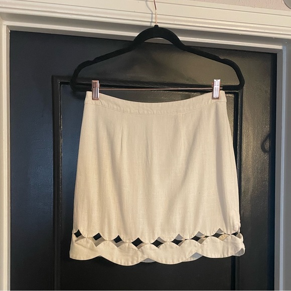 Cream Linen Eyelet Mini Skirt - Picture 1 of 4